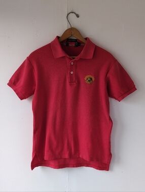 Vintage Burberry's Red Polo Shirt with Embroidered Crest Made in USA Size Small